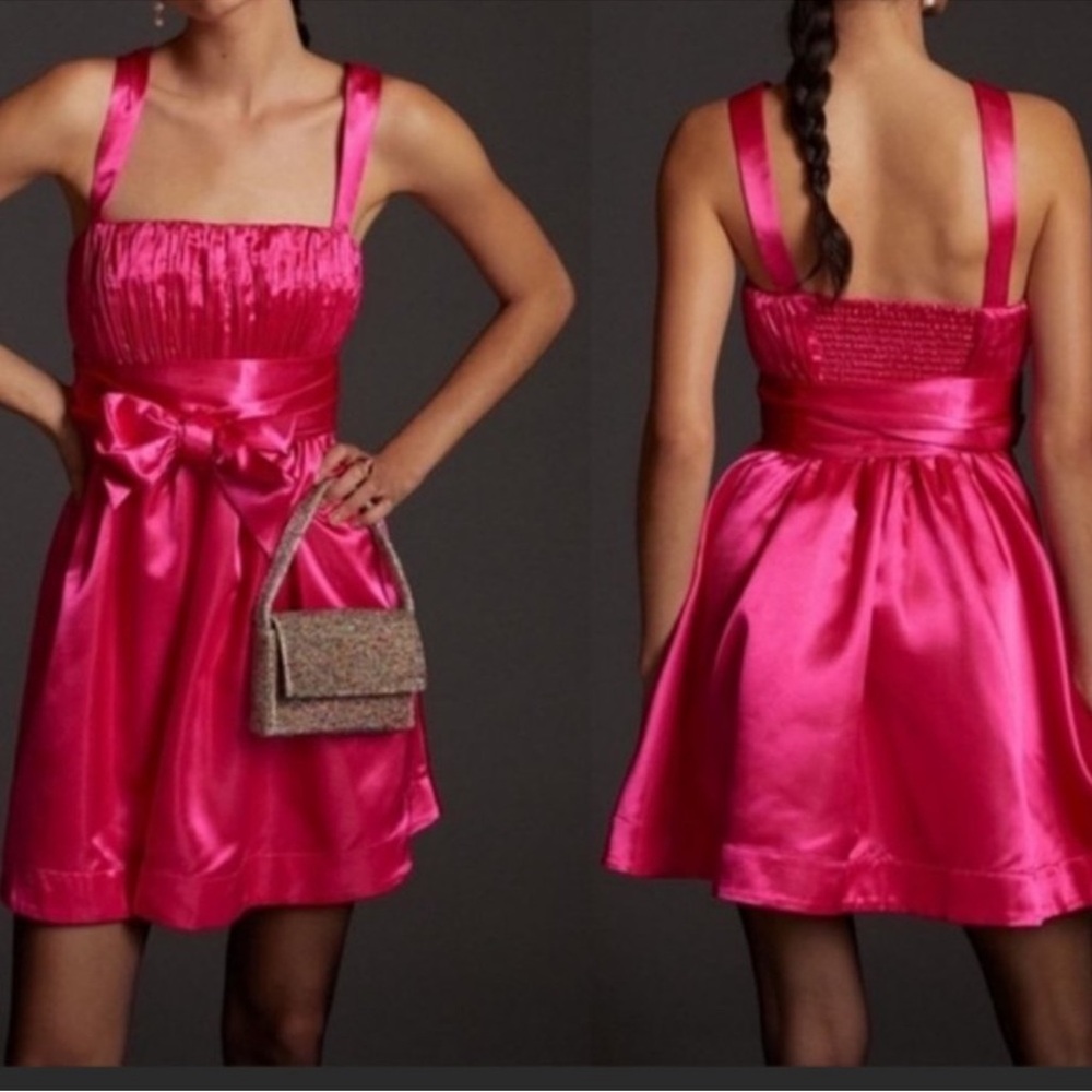 Maeve by Anthropologie Bow-Tie Satin Mini Dress in Pink/Rose Size 6